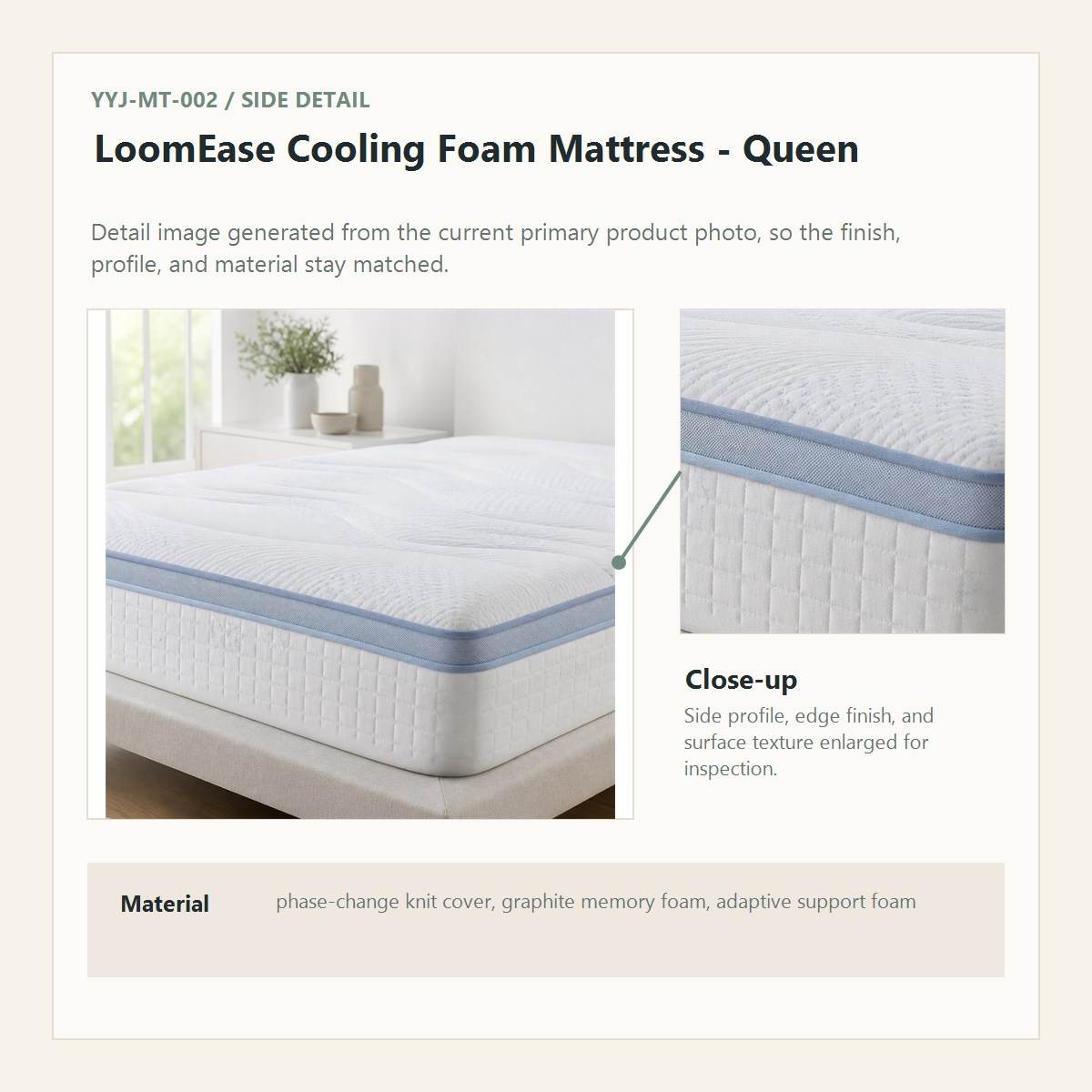 LoomEase Cooling Foam Mattress - Queen side detail close-up