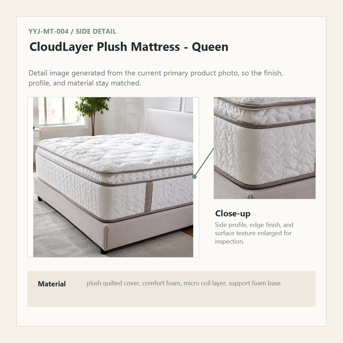 CloudLayer Plush Mattress - Queen side detail close-up