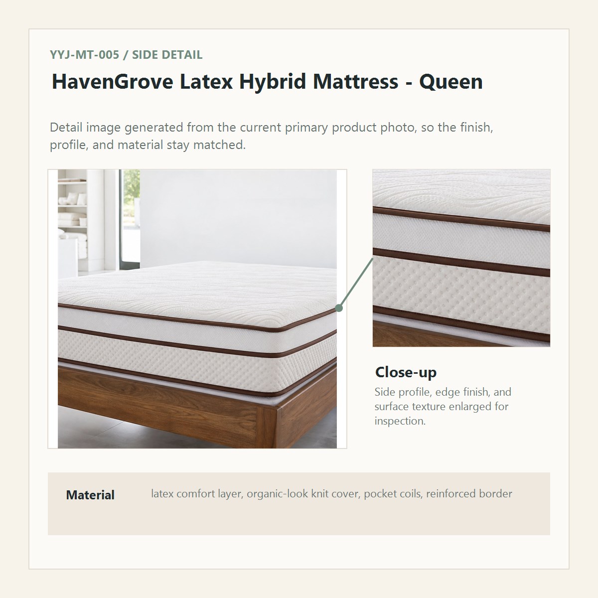 HavenGrove Latex Hybrid Mattress - Queen side detail close-up