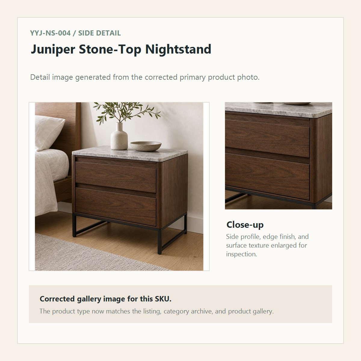 Juniper Stone-Top Nightstand corrected side detail close-up