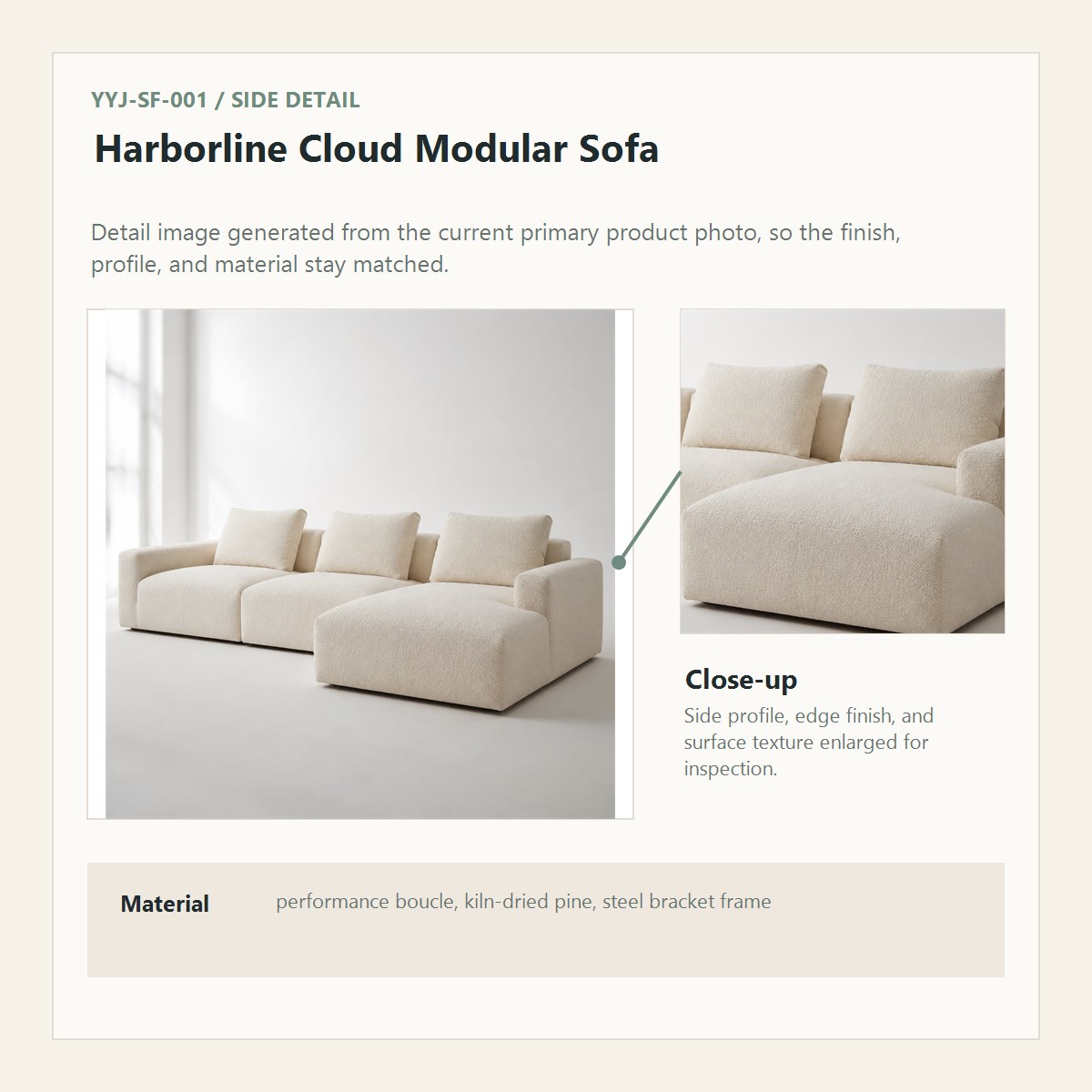 Harborline Cloud Modular Sofa side detail close-up