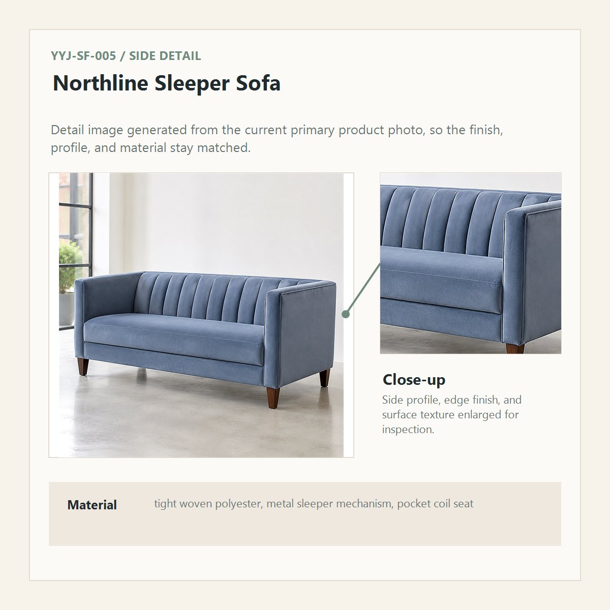 Northline Sleeper Sofa side detail close-up